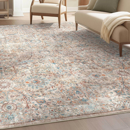 Emilia Vintage Persian Floral Ivory Flat-Weave Rug Well Woven