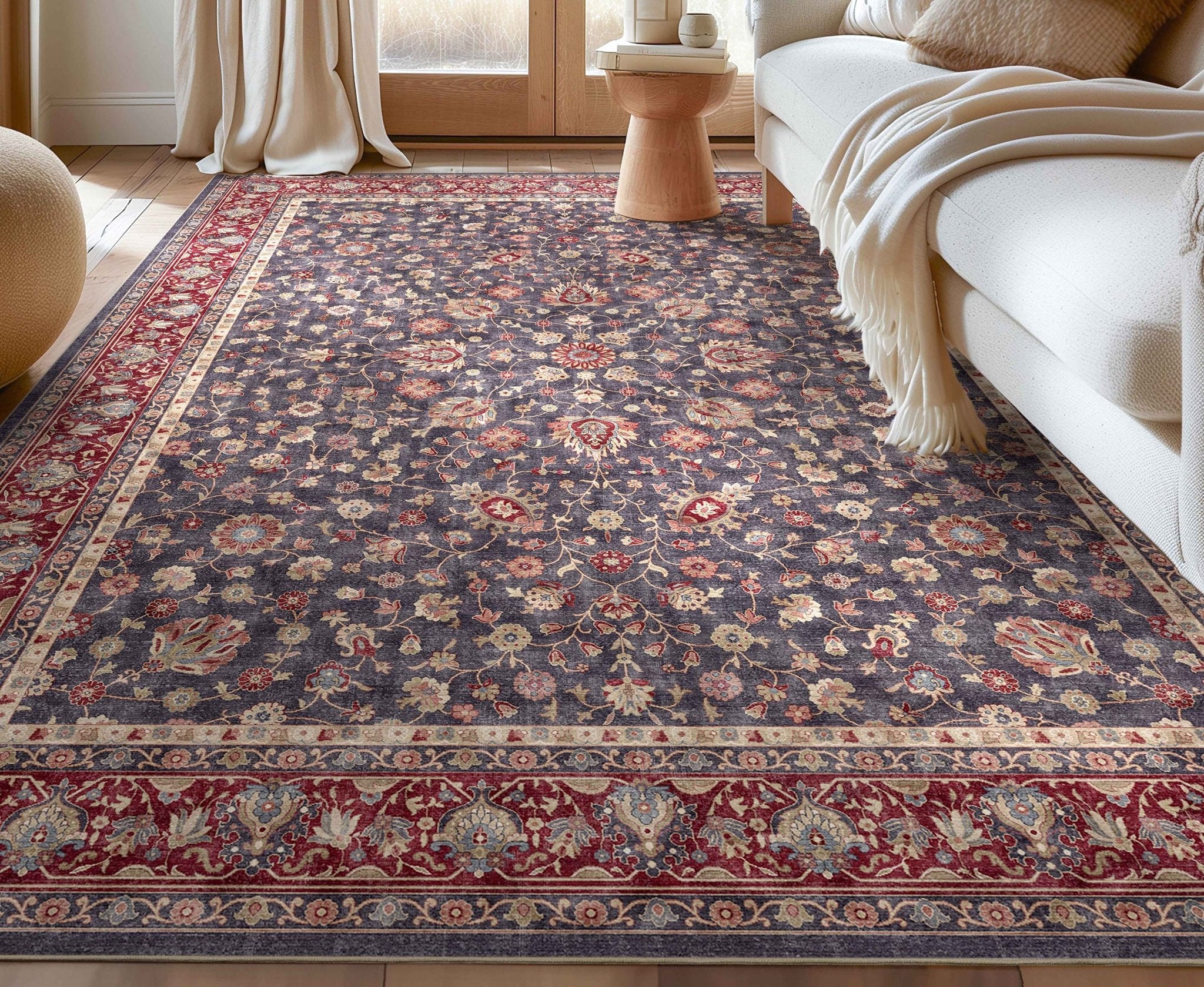 Navy Blue - Rome Vintage Oriental Floral Flat-Weave Rug - Well Woven