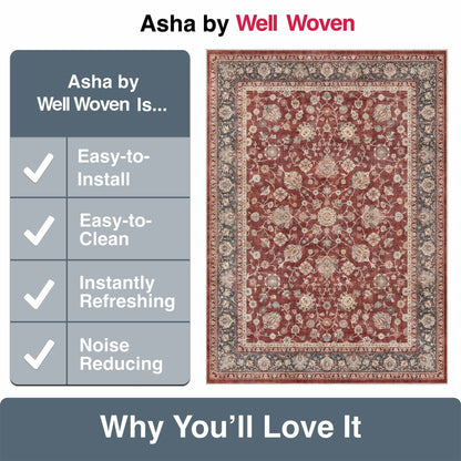 Red - Rome Vintage Oriental Floral Flat-Weave Rug - Well Woven