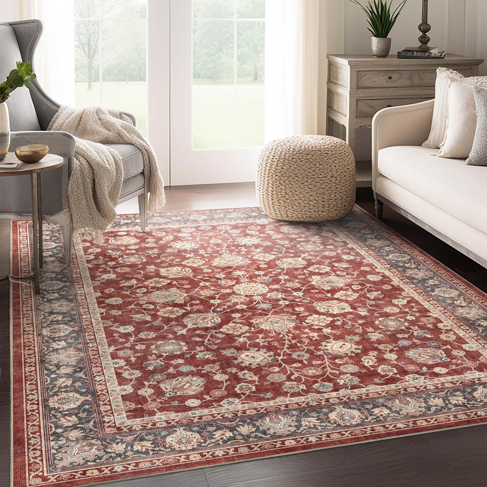 Red - Rome Vintage Oriental Floral Flat-Weave Rug - Well Woven
