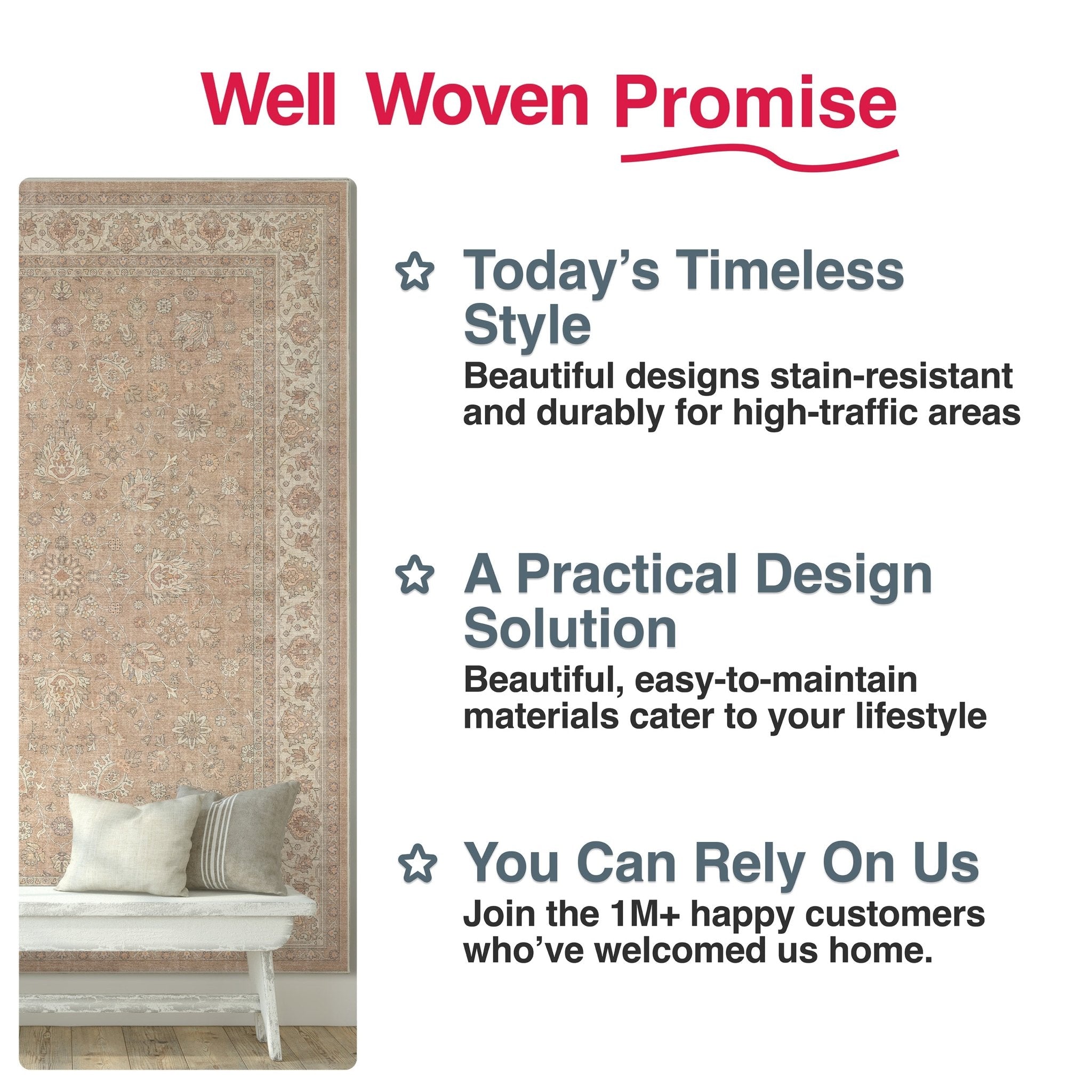 Beige Cream - Rome Vintage Oriental Floral Flat-Weave Rug - Well Woven