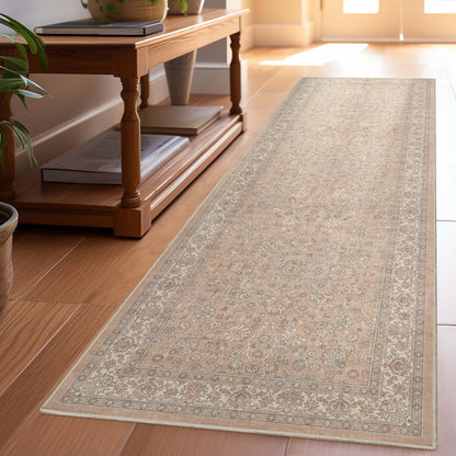 Beige Cream - Rome Vintage Oriental Floral Flat-Weave Rug - Well Woven