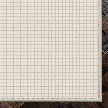 Ulfred Custom Rug - Monochrome Grid , Low Pile, Easy  Clean, Personalized Sizes - Well Woven - cream rug corner on dark wood floor