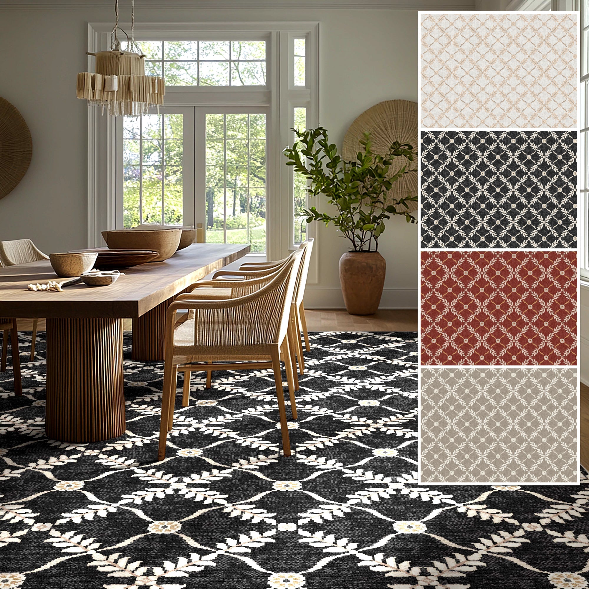 Well Woven - Aldwyn Black Custom Rug - In a dining room