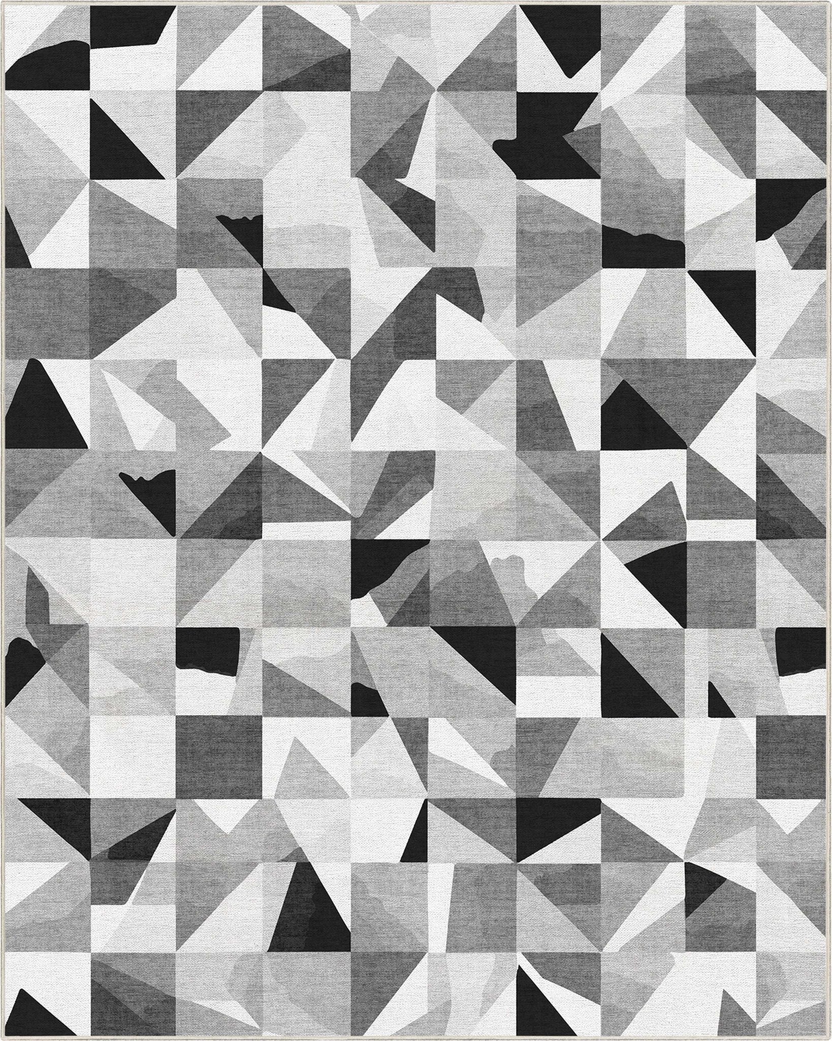 Mid-Century Modern Geometric Black & White Mosaic Pattern Flat Pile Rug Well Woven