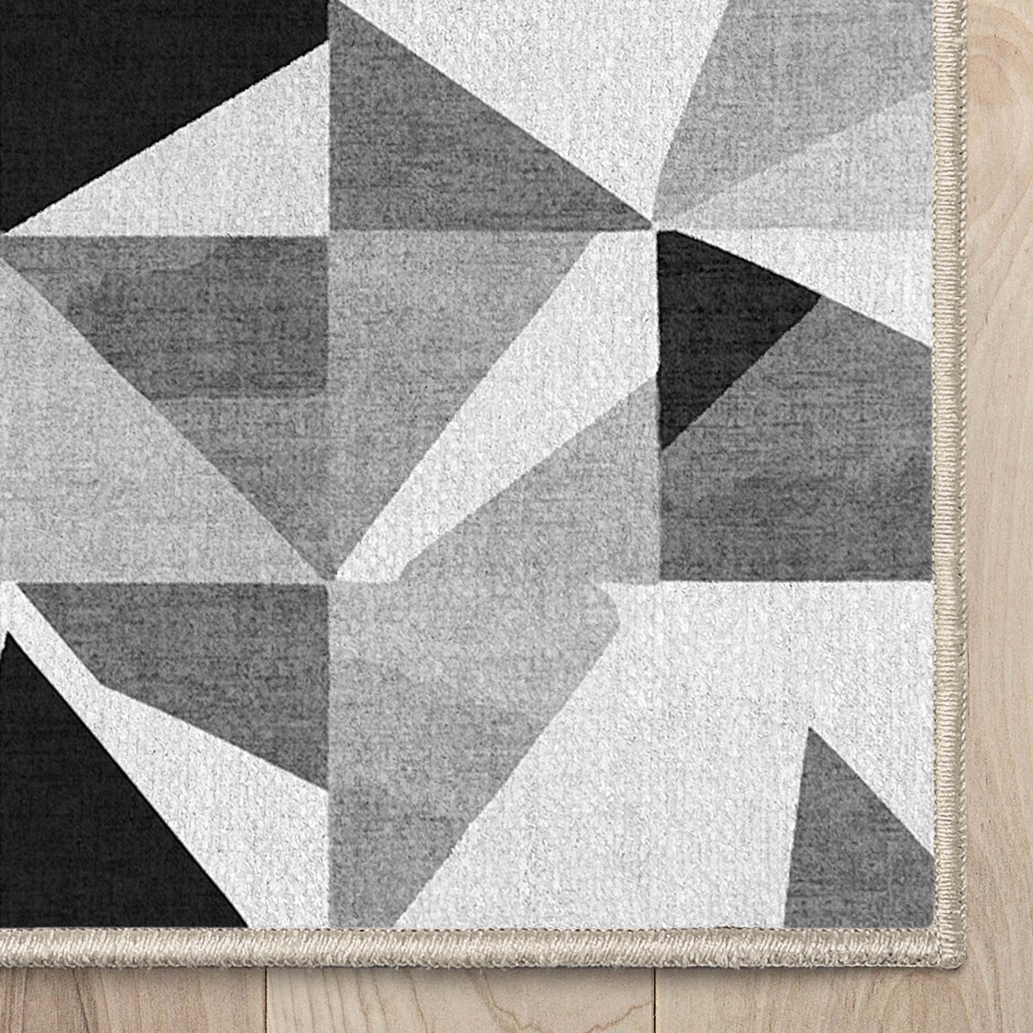 Mid-Century Modern Geometric Black & White Mosaic Pattern Flat Pile Rug Well Woven