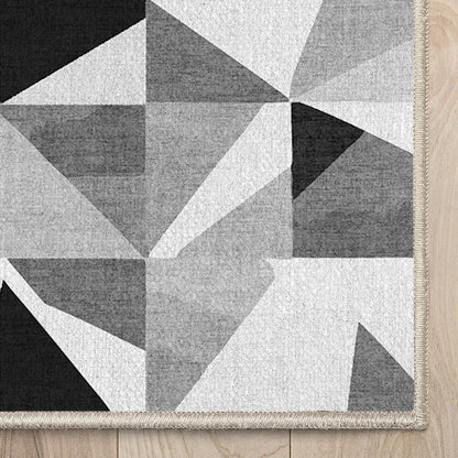 Mid-Century Modern Geometric Black & White Mosaic Pattern Flat Pile Rug Well Woven