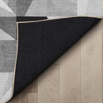 Mid-Century Modern Geometric Black & White Mosaic Pattern Flat Pile Rug Well Woven