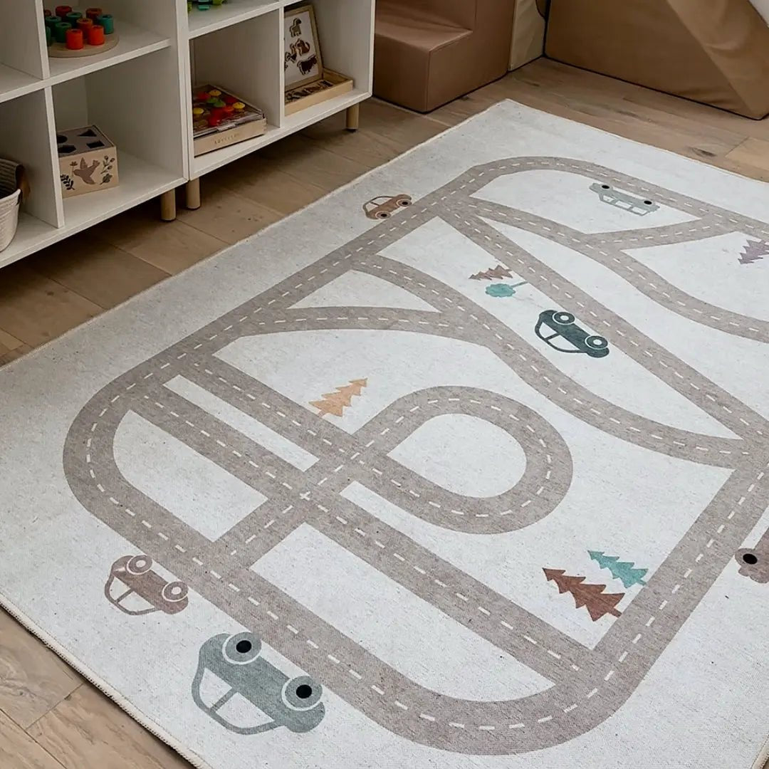Playful Roads Modern Grey Area Flat-Weave Rug Well Woven