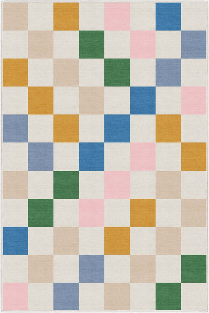 Squares Modern Multi Color Checkered Flat-Weave Kids Rug Well Woven
