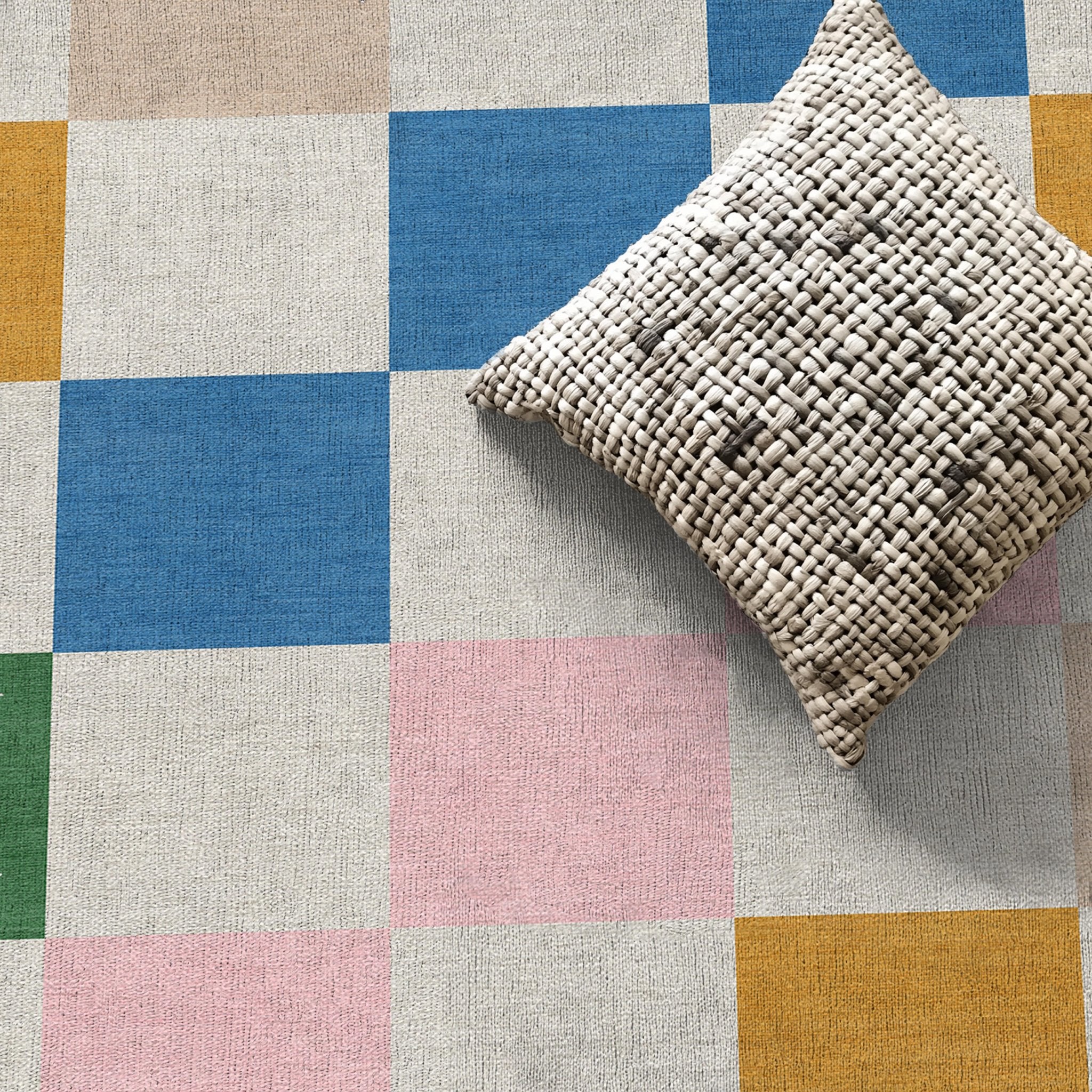 Squares Modern Multi Color Checkered Flat-Weave Kids Rug Well Woven
