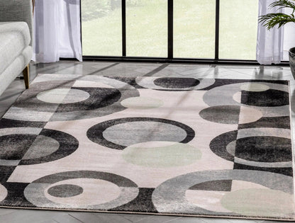 Avi Modern Geometric Grey Green Rug Well Woven