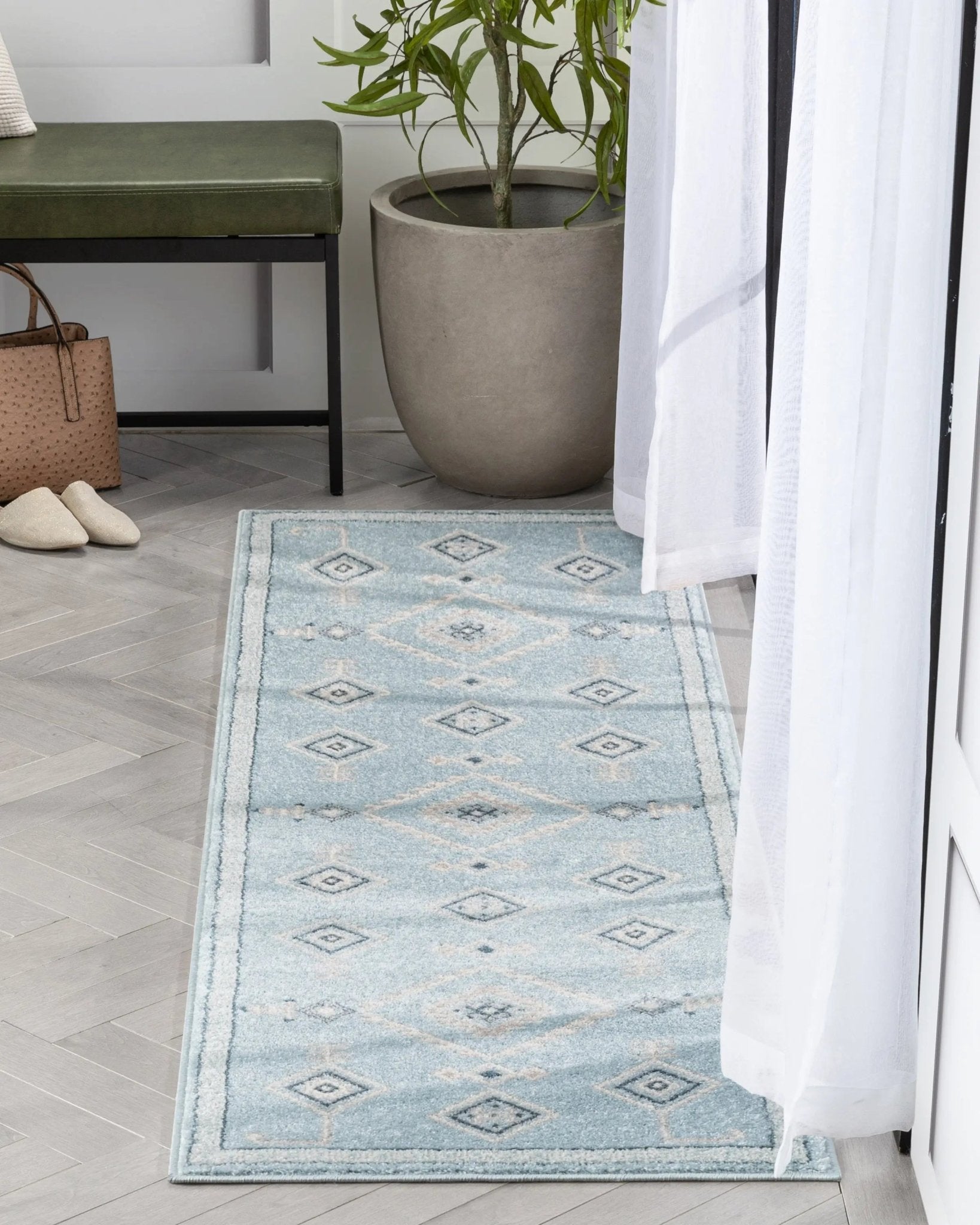 	Azra Tribal Medallion Light Blue Rug Well Woven	