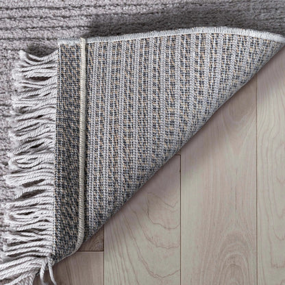 Carlow Solid & Striped Textured Taupe Ivory Ultra Soft High-Low Shag Rug Well Woven