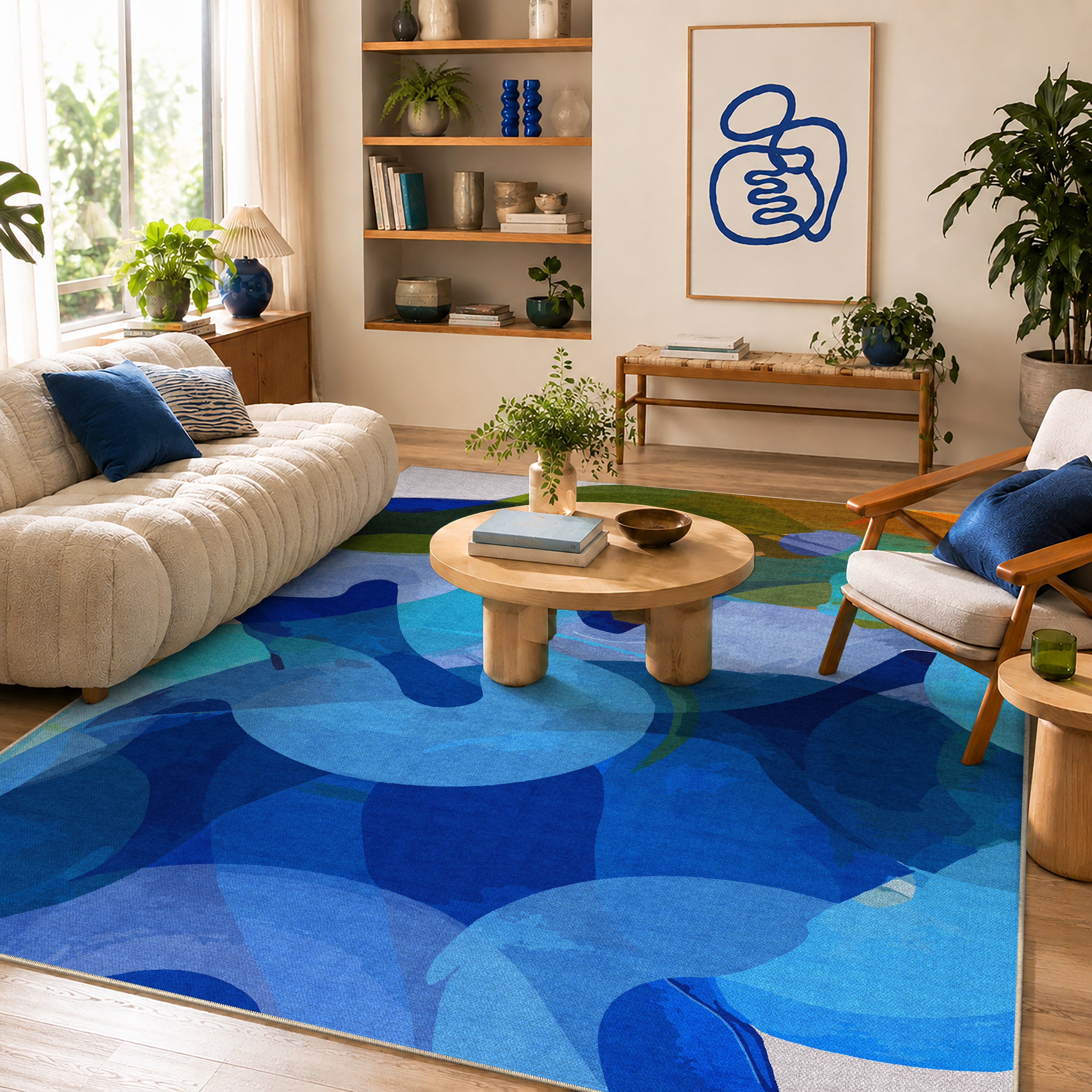Don't Overthink rug by Claire Desjardins, styled in a room.