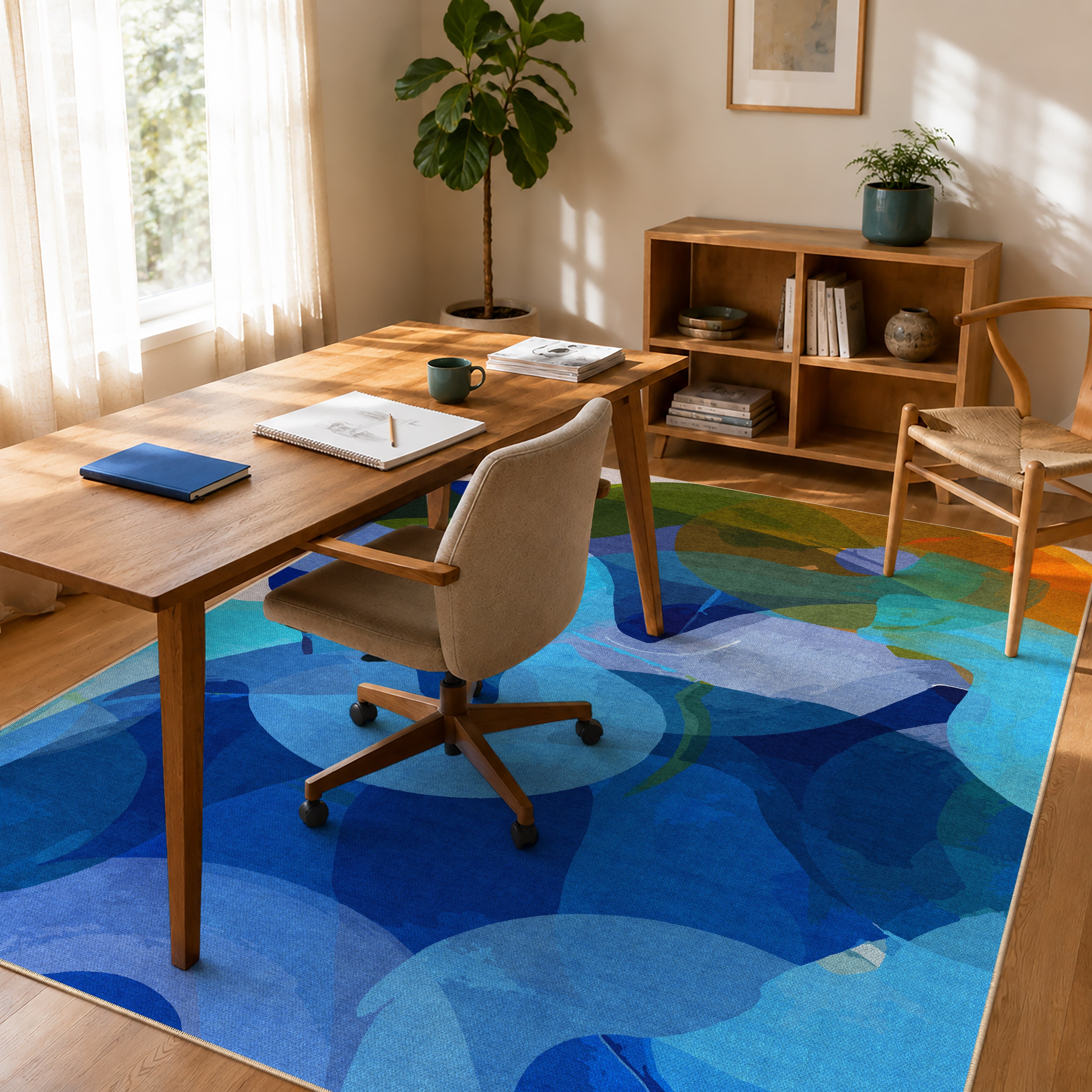 Don't Overthink rug by Claire Desjardins, styled in a room.