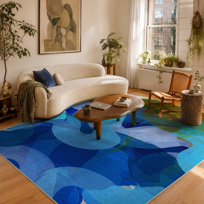 Don't Overthink rug by Claire Desjardins, styled in a room.