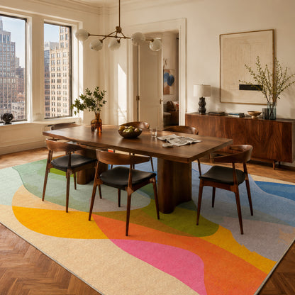 Late September rug by Claire Desjardins, styled in a room.