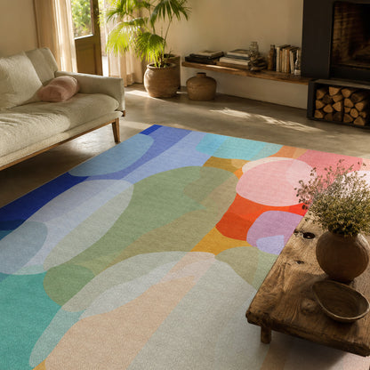 Make Me Laugh rug by Claire Desjardins, styled in a room.