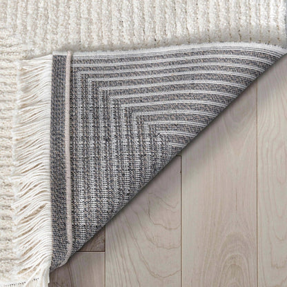Monroe Solid & Striped Textured Ivory Ultra Soft High-Low Shag Rug Well Woven