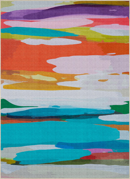 On Holiday rug by Claire Desjardins, shown overhead.