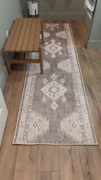 Custom Size Runner Isfjord Tribal Medallion Mocha Choose Your Width x Choose Your Length - Perfect For Hallway, Stairs & Kitchen