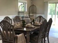 See the Feather Liza Powder White fluffy rug in Olivia Peters' real dining room.