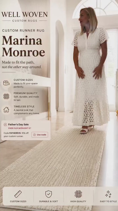 Custom Size Runner Marina Monroe Choose Your Width x Choose Your Length Ivory Hallway Runner Rug