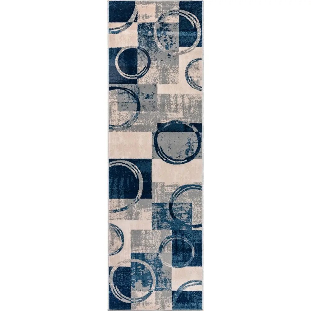 Shai Modern Geometric Grey Blue Rug Well Woven