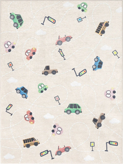 Traffic Modern Beige Kids Flat-Weave Rug Well Woven