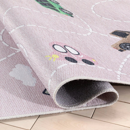 Traffic Modern Pink Kids Flat-Weave Rug Well Woven	