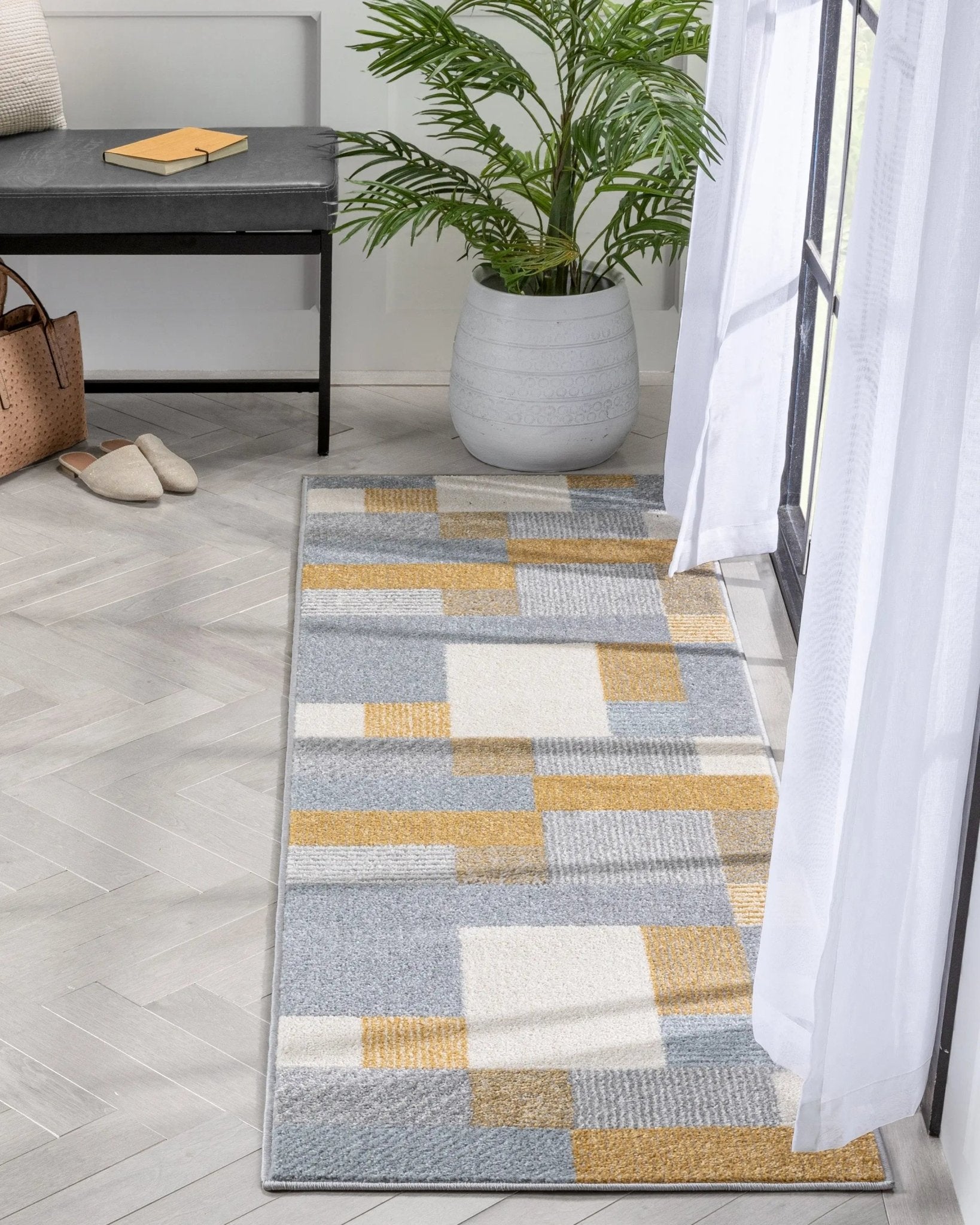 Wilma Modern Geometric Yellow Grey Rug Well Woven