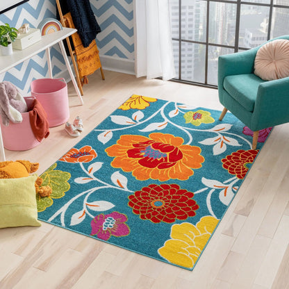 Starbright Daisy Flowers Blue Rug Well Woven