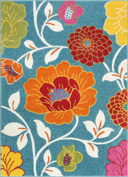 Starbright Daisy Flowers Blue Rug Well Woven