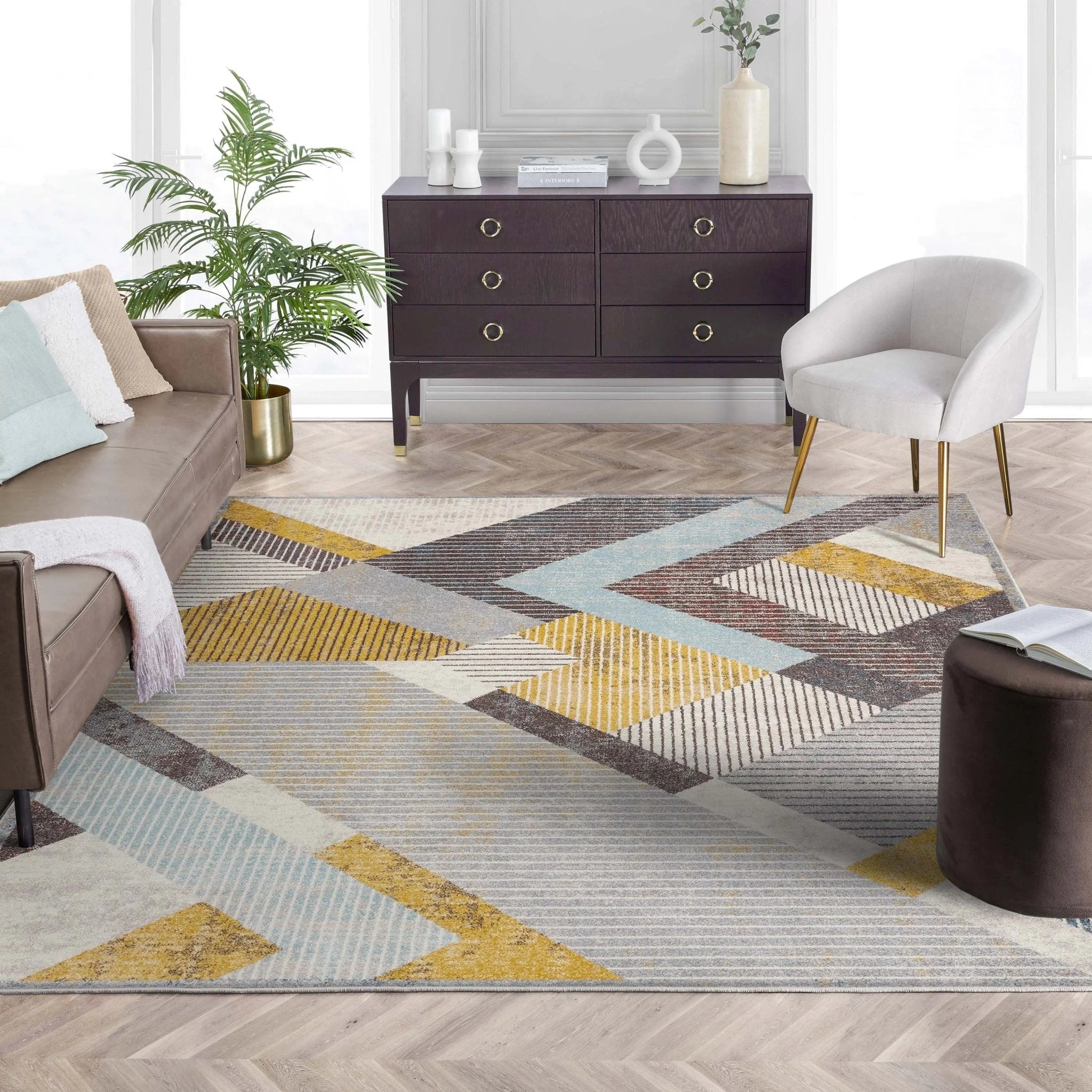 Jacey Geometric Distressed Grey Rug Well Woven