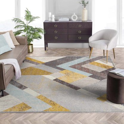Jacey Geometric Distressed Grey Rug Well Woven