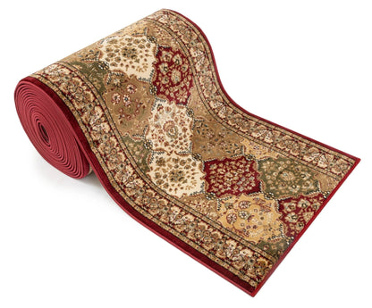 Mina-Khani Custom Size Runner Traditional Red 31 Inch Wide x Choose Your Length Hallway Runner Rug Well Woven