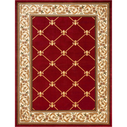 Fleur De Lis Red Formal Rug Well Woven