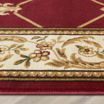 Fleur De Lis Red Formal Rug Well Woven
