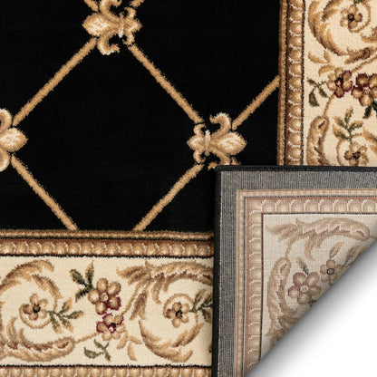 Fleur De Lis Black Formal Rug Well Woven