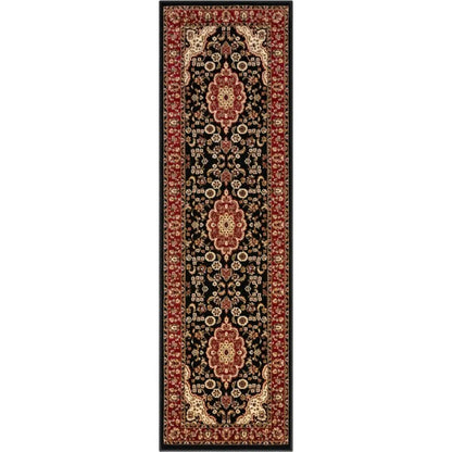 Medallion Kashan Black Traditional Rug Well Woven