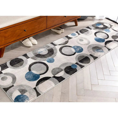 Avi Modern Geometric Grey Blue Rug Well Woven