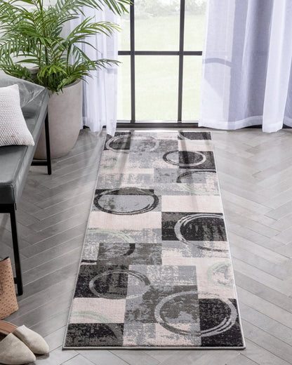 Shai Modern Geometric Grey Green Rug Well Woven