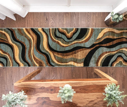 Nirvana Waves Custom Size Runner Modern Multi Blue 27 Inch Wide x Choose Your Length Hallway Runner Rug Well Woven