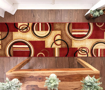 Arcs & Shapes Custom Size Runner Modern Red 27 Inch Wide x Choose Your Length Hallway Runner Rug Well Woven