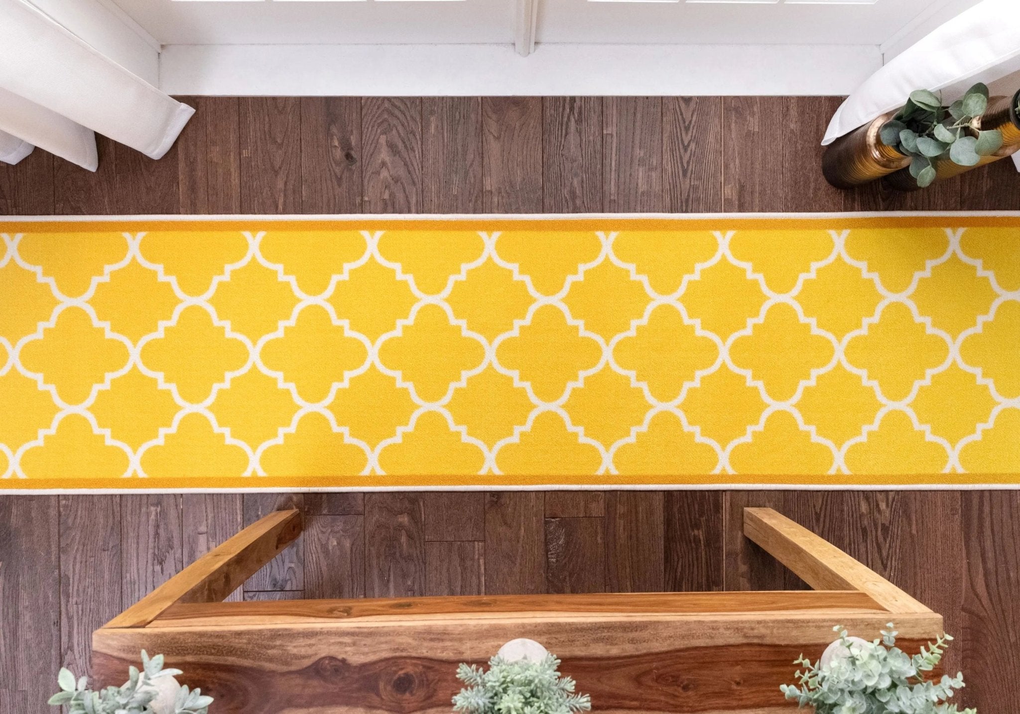 Brooklyn Trellis Custom Size Runner Modern Gold Select Your Width x Choose Your Length Machine Washable Hallway Runner Rug Well Woven