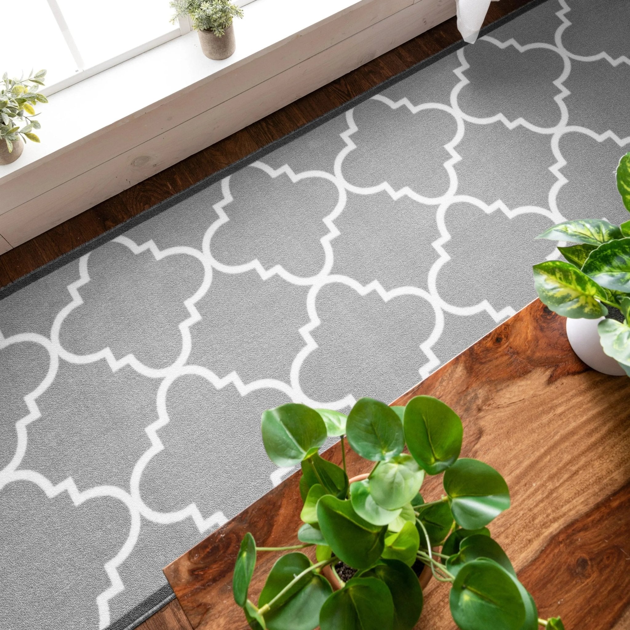 Brooklyn Trellis Grey Modern Flat-Weave Cotton Backing Rug Well Woven