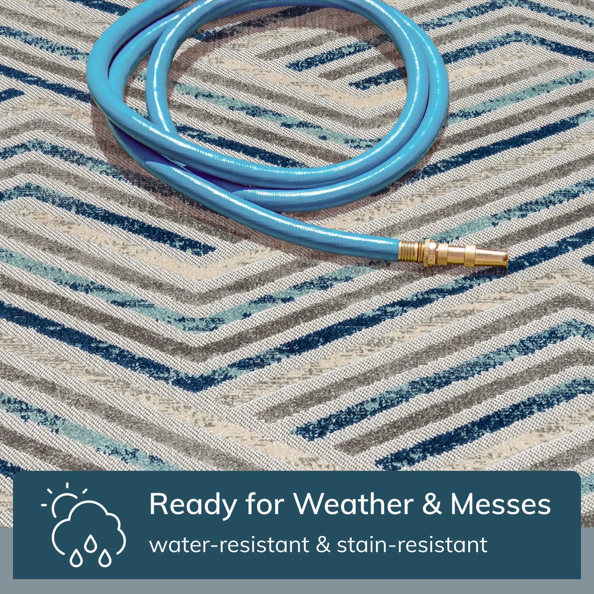 Neema Modern Chevron Striped Indoor/Outdoor Grey Blue High-Low Rug Well Woven