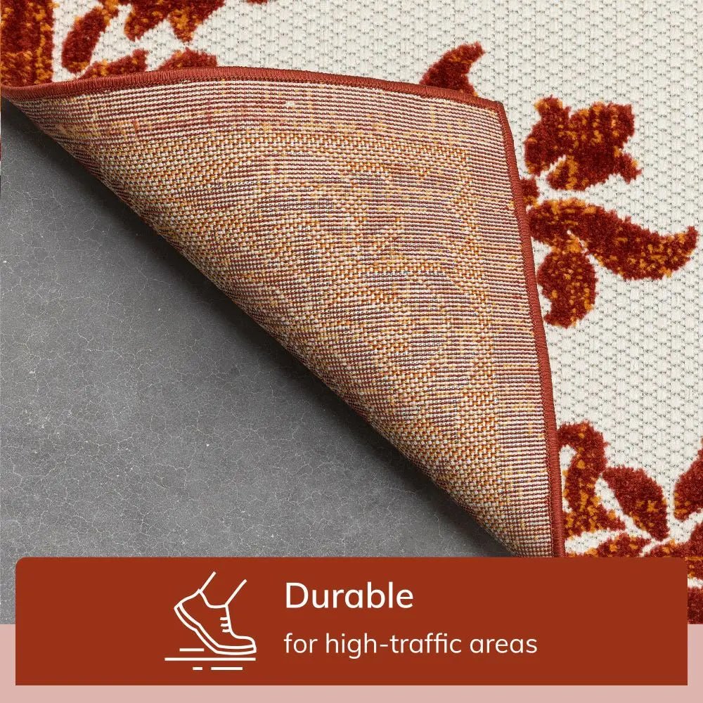 Arid Modern Medallion Persian Indoor/Outdoor Terracotta High-Low Rug Well Woven