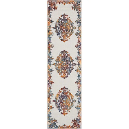 Arid Modern Medallion Persian Indoor/Outdoor Ivory High-Low Rug Well Woven